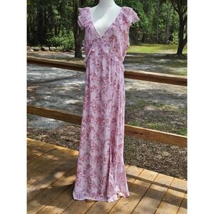 Audrey Parks Francescas Pink Floral Ruffle Maxi Dress XL Cottagecore Coquette